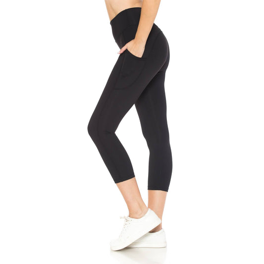 Premium Nylon Activewear Solid Capri Leggings (21" Inseam) - BLACK