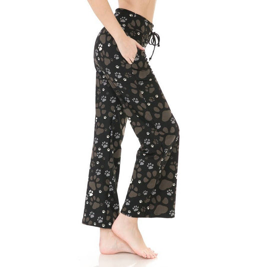 Buttery Soft Print Pajama Pants with Drawstring - Paws