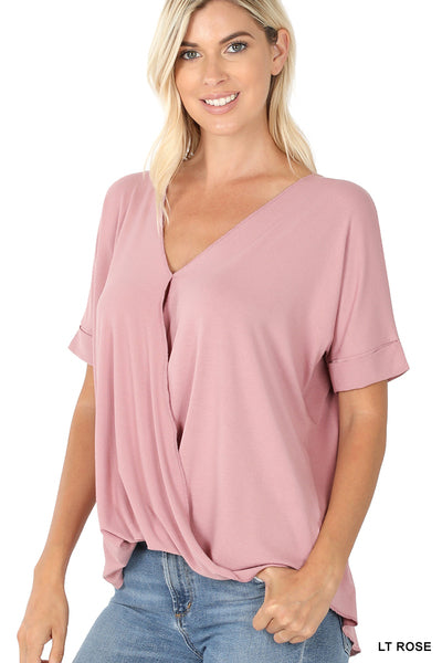 Crepe Drape V-Neck Short Sleeve