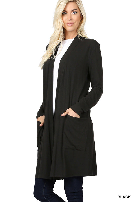 Slouchy Pocket Open Cardigan - Black