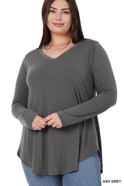 Plus Brushed Microfiber Long Sleeve V-Neck Tee