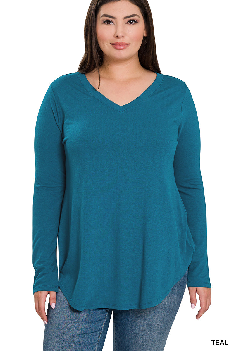 Plus Brushed Microfiber Long Sleeve V-Neck Tee