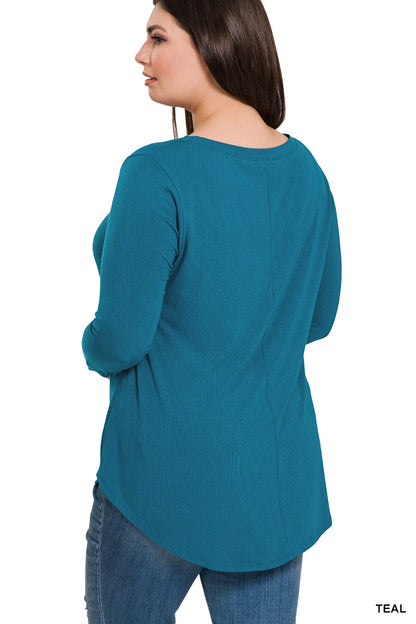 Plus Brushed Microfiber Long Sleeve V-Neck Tee