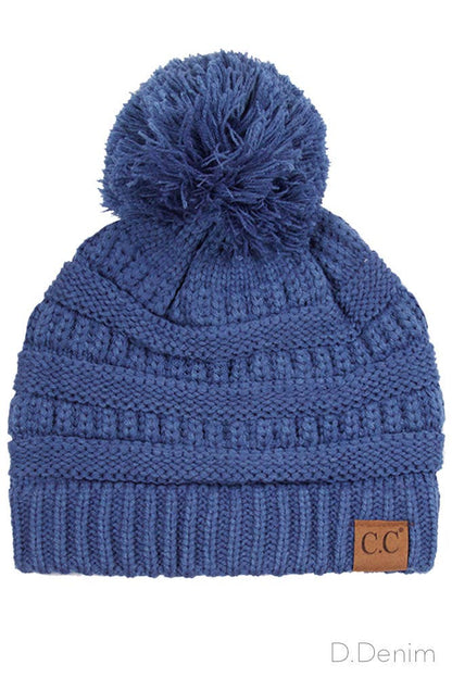 C.C Solid Classic Cable Knit Beanie With Pom Winter Hat