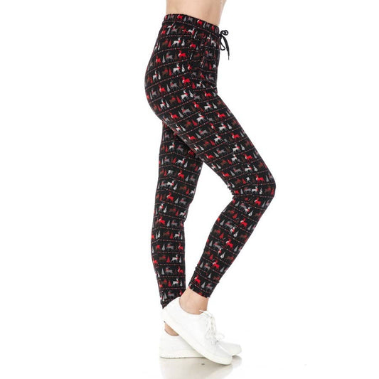 Buttery Soft Print Joggers with Drawstring Trees/Deer